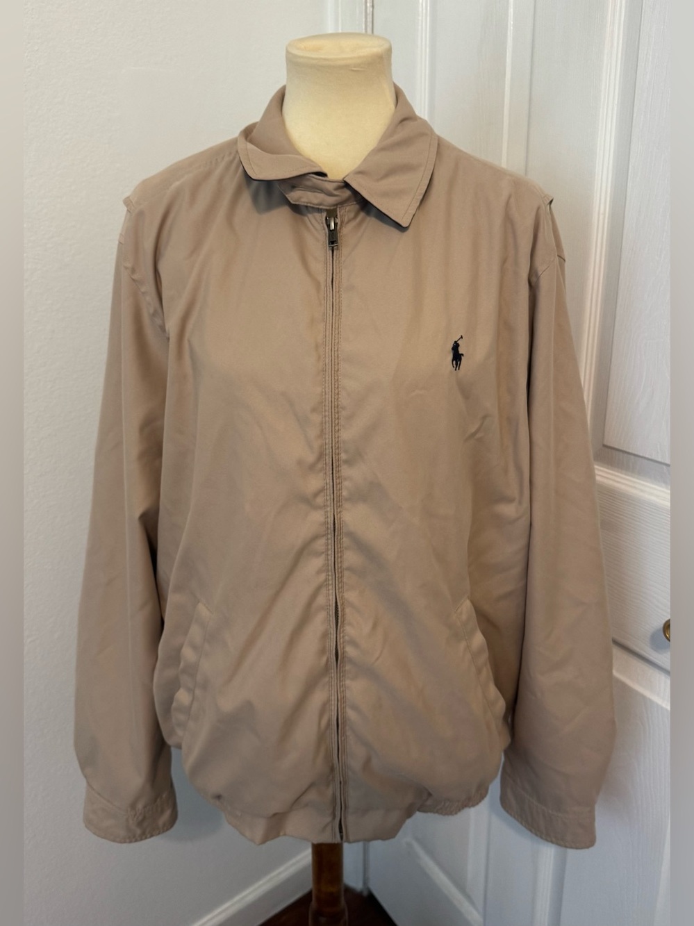 Polo Ralph Lauren Vintage Bi Swing Harrington Jacket Tan Lined Full Zip Lg *Read